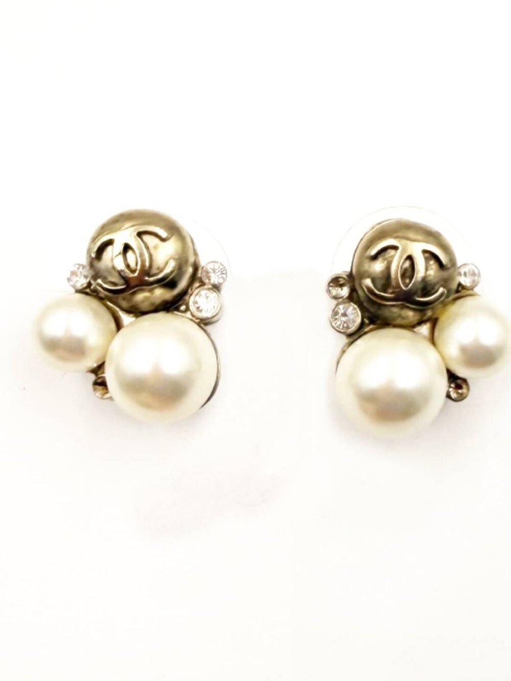 Chanel Vintage Gold Plated CC Bubble Pearl Small Piercing Earrings